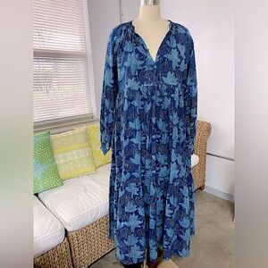 Matta Indigo Peasant Style Tiered Boho Midi Length Dress NWT Size M